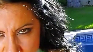 Sexy big boob MILF Gigi seduces step son by the pool in holiday