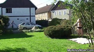 Wife caught her busty old mother riding his cock