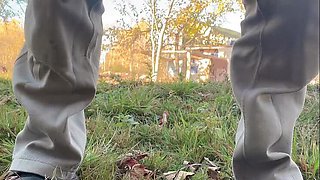 Asian teen with hairy pussy opens up in car then goes outside to piss