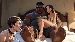 Foot Slave Husband Cleans Wife's Feet with His Tongue - Femdom