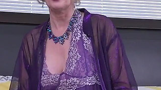 American GILF Sindee Dix Will Show You a Great Time in Her Purple Lingerie and Nylon Pantyhose