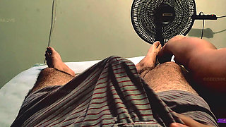 Handjob Tease Through His Pajamas Until He Can't Take It