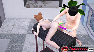 Redhead Fio in Bikini for Rule34 Hentai Double Hole Penetration Intensity with Two Vibrators in Close up, and Fingering