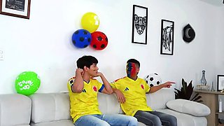 Crazy anal orgy with hot Latina babes in football uniform during World Cup watchсhrough