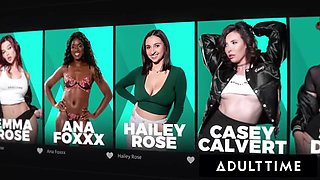 ADULT TIME - Five Sexy MILFs REVERSE GANGBANG Delivery Guy After Unboxing Lesbian Big Strap-Ons: Porn