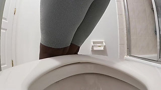 Desperate for a Pee Holding as Long as I Can Pissing in the Toilet