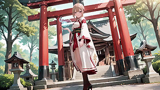 Forbidden Contrast Between Shrine & Bedroom, Wet Secrets Under Red & White Kimono.