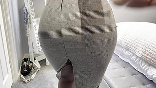 Doing My Secretary Video in My Little Dress Suit with Tight and Gold Heels