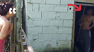 Shower Doesn't Work, Married Woman Asks Farm Caretaker for Help Using Just a Towel and Pays with Sex