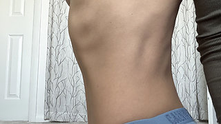 Cute Asian in Crop Top & Panties with Cameltoe