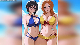 Rukia and Orihime Ass to Ass Twerk and Breast Bounce - Bleach