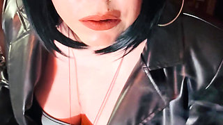 Miss Tina Snua In Leather coat & Gloves Sparks Up A cigarette Then Smokes For You Leather Lovers!