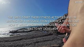 Two Fit Girls on Beach See My Big Uncut Cock - Outdoor Public Flashing with Big Booty Babes