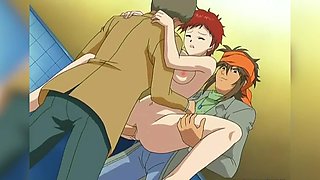 Redheaded vixen in sexy hose gives mind-blowing BJs and handjobs while riding in doggy style