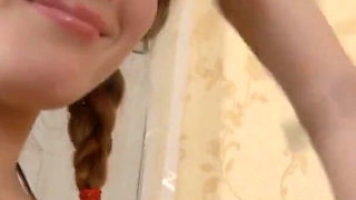 Pretty girl does anal fuck and blowjob with big cock masseur