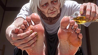 87 Year Old Granny Sensual Foot Oil Massage - Gorgeous Feet & Nails
