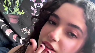 Flexible pale brunette with foot fetish does hot footjob