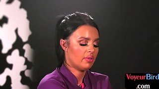 Bigtitted voyeur masseue oiling wanker