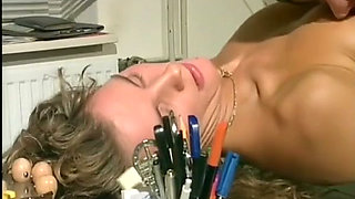 French Babe Got Big Load Over Her Face in Office
