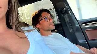 Sexy Brunette Babe Plays With Boyfriend's Cock In Car Ride - Uncategorized