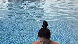Bikini, Spit on Boobs, Ahegao, Butt Tease in a Public Pool