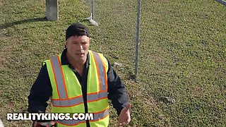 Brandy Renee drinks the tow truck driver's dong to convince him to give her car back - reality kings
