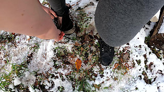 Completely Naked in the Snow - Beating Her Vagina