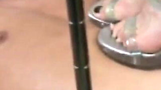 Humiliating foot with tattooed blonde
