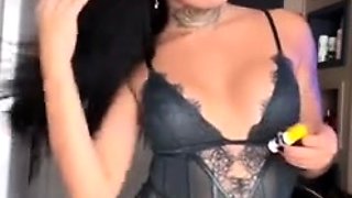 Horny Trans babe striping on the cam for her fans