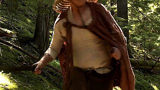 Sexy cosplayer flaunting big tits and tight pussy outdoors