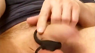 Playing with My Soft Cockring-trapped Cock Until Getting Thick and Hard and Then Shooting Out Strings of Creamy Cum Onto Myself