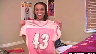 Spy cam watches hot teen in denim get undressed in POV