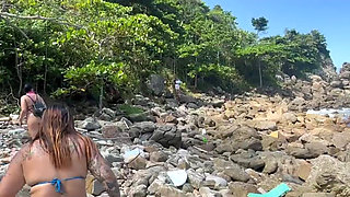 Hot Brunettes in Thong Bikini on the Trail of the Deserted Beach Delicious