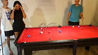 Hot Girls Learn Pool and Get Dick - Big Tits Latina MILF Group Sex
