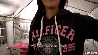 Steve Q. Picks Up Sexy Brunette Laura Brook for Public Nudity at the Go-Kart Track Where She Strips
