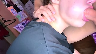 Sloppy blowjob, light-haired, internal cumshot
