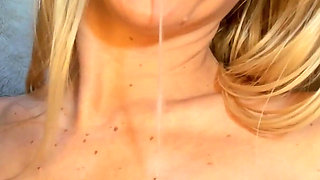 Spitting on Boobs & Ahegao Cum in Long Socks