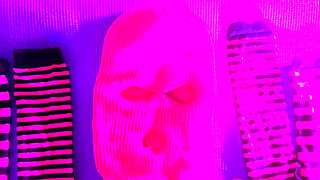 Pink Balaclava Mask Sissy Dyed Pubic Hair Play with a Vibrator