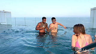 Geek Nerd Meets Two Porn Actors in the Pool and Gets Double Penetrated