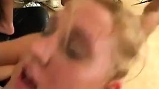 Sexy blonde teen blowjob and gangbanged then creampied