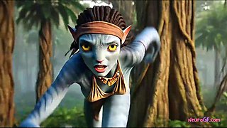 Avatar babes swallows monster cock deep in Pandora jungle