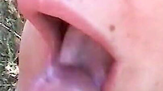 Teen makes blowjob in forest