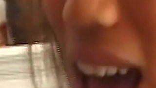 Skinny Brunette Fingers Dripping Pussy and Swallows Cum Load