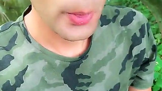 Twink Has a Fresh Cum From Used Condom Till Last Drop Outdoor