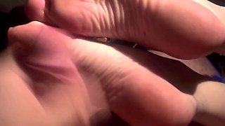 Sexy Redhead Gets a Hot Load of Cum on Her Feet and Soles in the Car After Coctails at the Bar