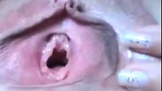 Rubbing my huge clit, my pussy gaping wide