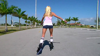 Athletic blonde bitsch works out her pussy and gets fucked