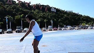 Skateboarding fail of big butt Thai MILF