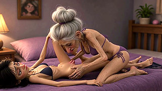 Extremely Skinny Old Woman Licks a Skinny Young Woman's Pussy
