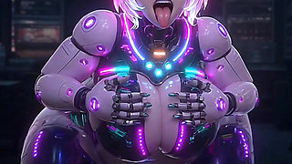Futuristic Pink Hair Android Girl Moaning & Squeezing Glowing Tits